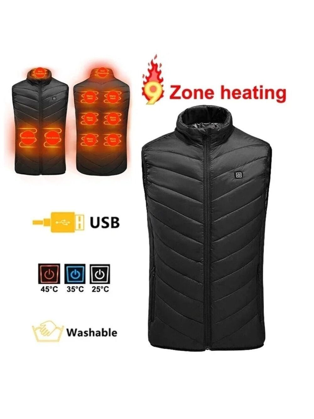 🆕️Unisex Black Heated Vest with USB |BB-DSST - Picture 1 of 7